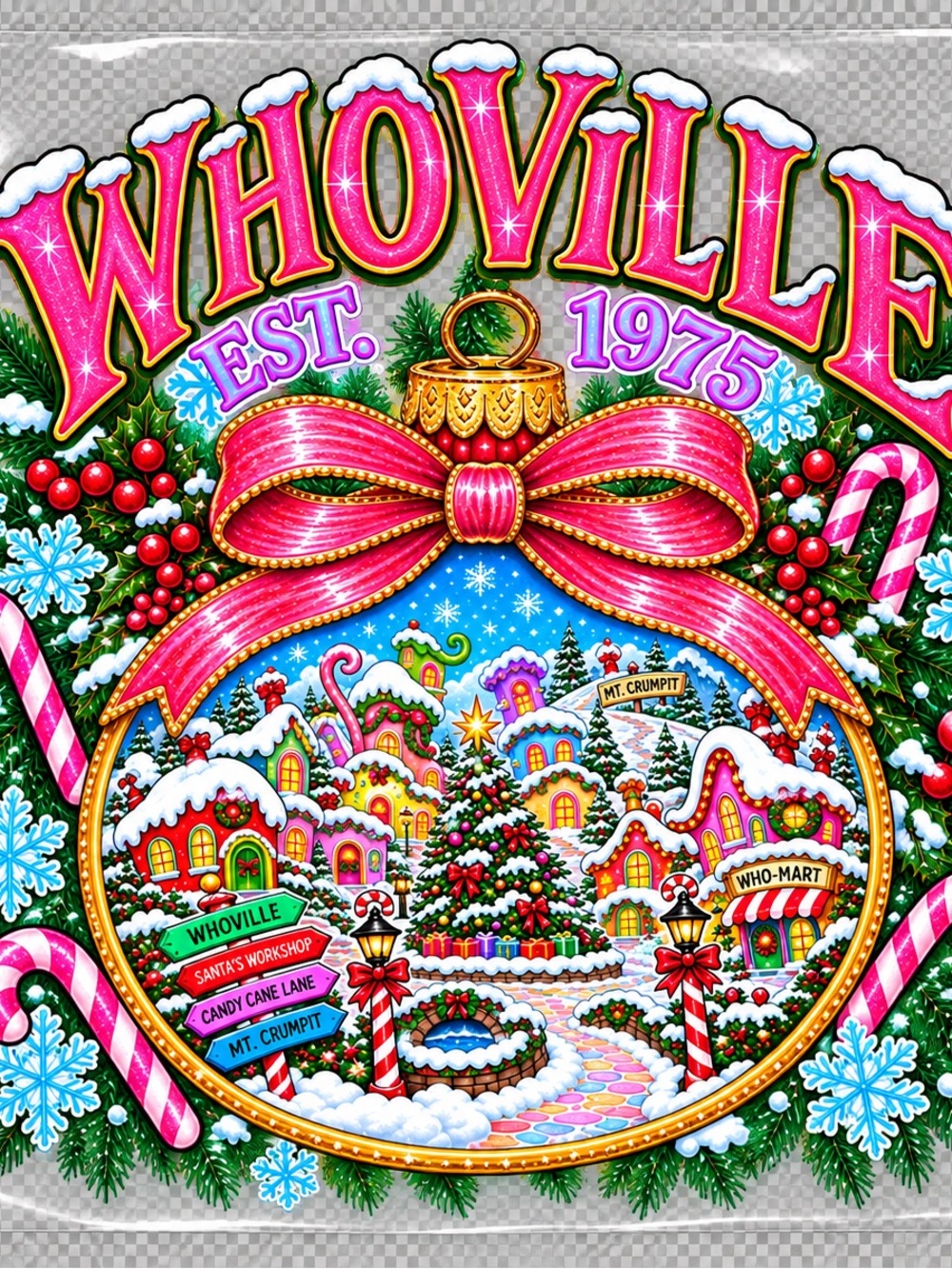 Whoville Holiday Ornament Wall Décor - Pink & Red